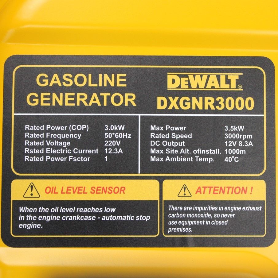 Бензиновий генератор DeWalt DXGNR3000 (3,5 КВТ) Бензин 4-тактний генератор Деволт