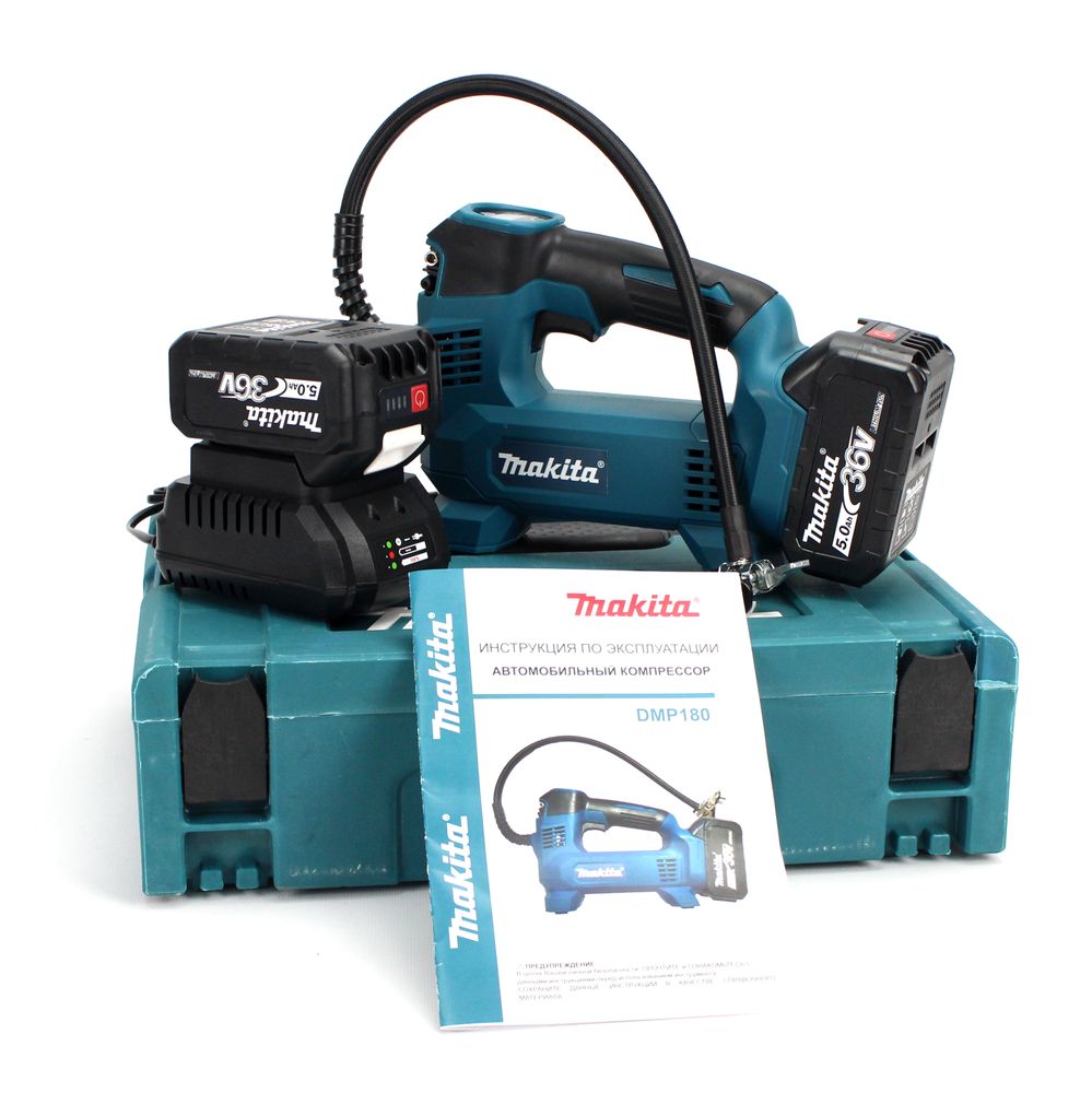 Аккумуляторный автомобильный компрессор Makita DMP180 (12л/мин 36V, 10A), с LED-индикатором давления