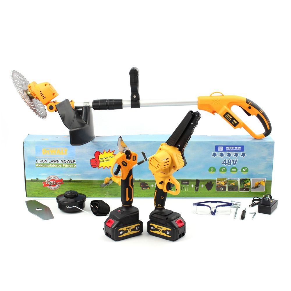 Аккумуляторный набор 3в1 DeWalt 48V (триммер DCMST156N + мини пила DCM160N + секатор DCMPP540P1)