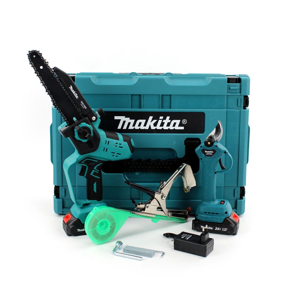 Аккумуляторный набор 3в1 Makita 24V (Пила DUC190Z + Секатор DUP365 + Степлер садовый). АКБ набор Макита